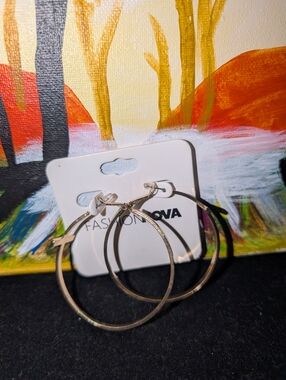 FASHION NOVA Gold Tone Cross Hoop Earrings